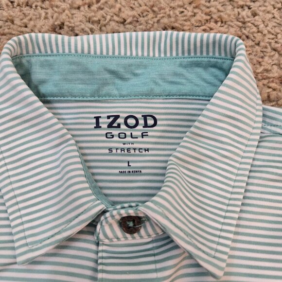 Izod Golf w/Stretch Green & White Strips Men's Size Large - Picture 4 of 8